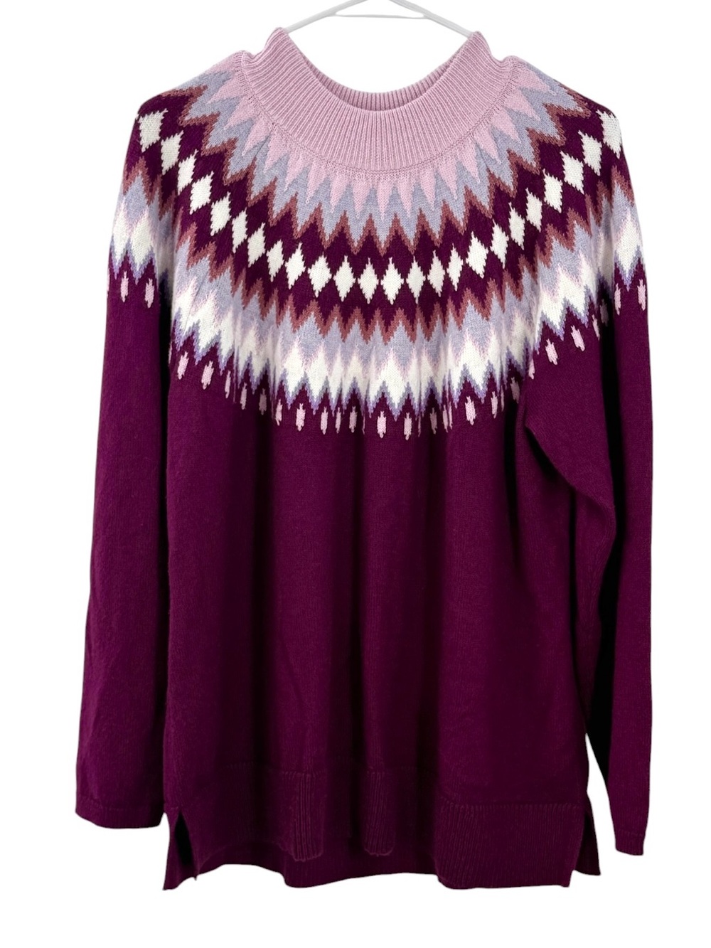 Talbots Plus 2X Fair Isle Sweater plum purple  Pink Nordic Pullover